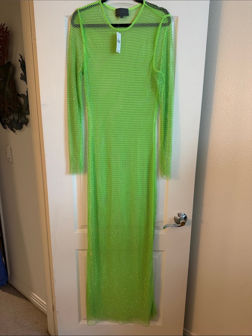 Anthropology Women's Neon Green Mesh sequin dress